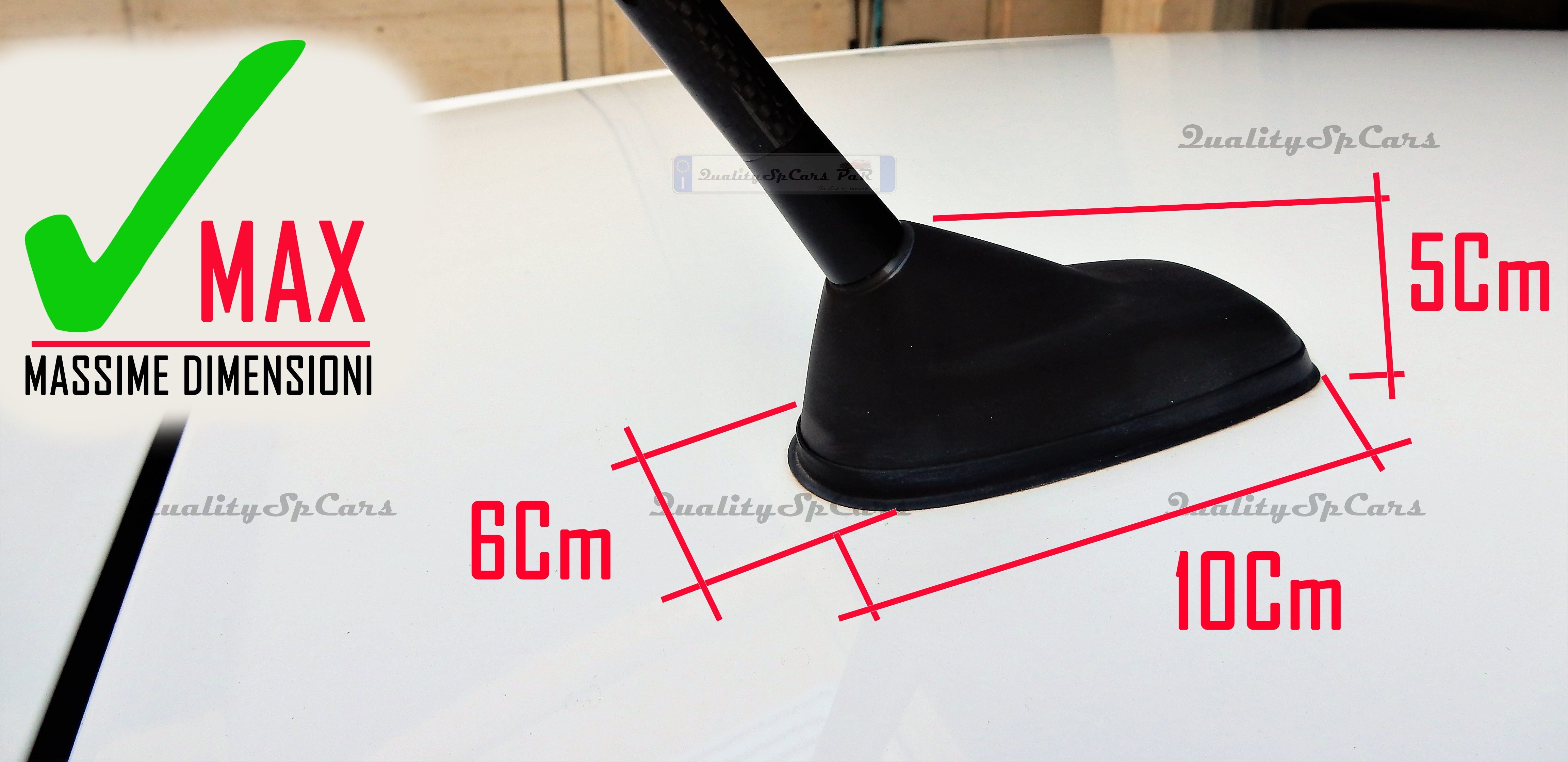 ANTENNA PINNA SQUALO Nera PER Fiat Panda Adesiva VERA