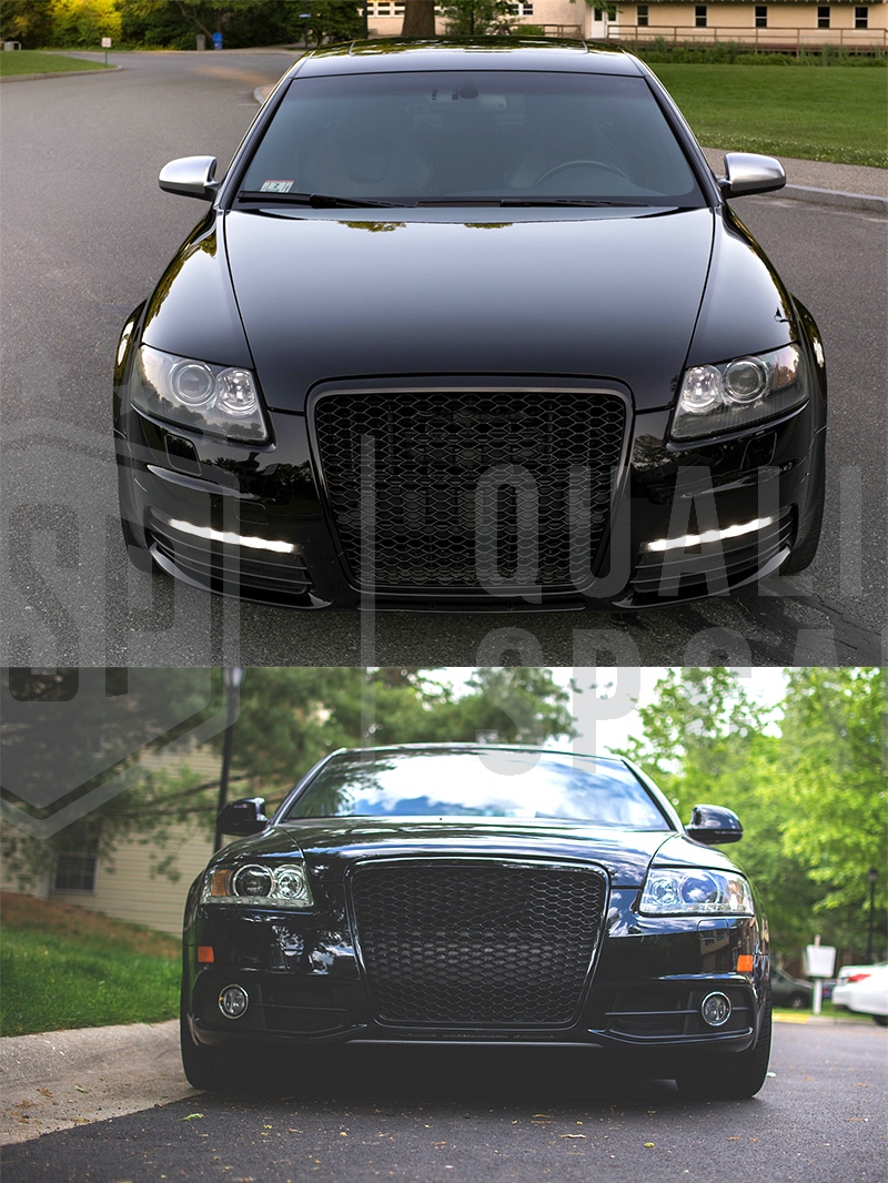 Griglia Anteriore A Nido D'Ape Nero Per Audi A6 S6 RS6 C6 4F (2009-2011) - Senza Logo, Supporti Targa Inclusi, ABS