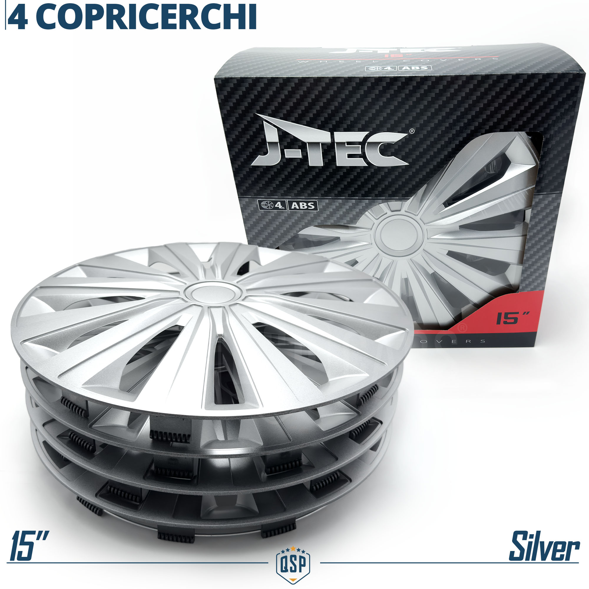 Copricerchi Universali Farad Bicolor 15 Pollici Nero/Arancione - Set Da 4 Con Inserti Intercambiabili E Loghi, Made In Italy - 4